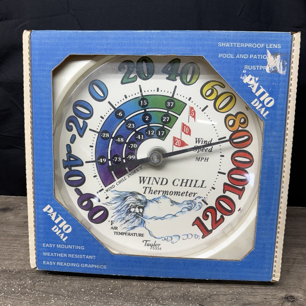 Vintage Taylor 5334 Outdoor Patio Thermometer 12in Jumbo Wind Chill Chart NEW